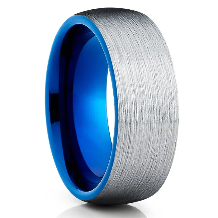 Blue Tungsten Wedding Ring Blue Wedding Band Silver Wedding Ring Tungsten Band Clean Casting Jewelry Rings