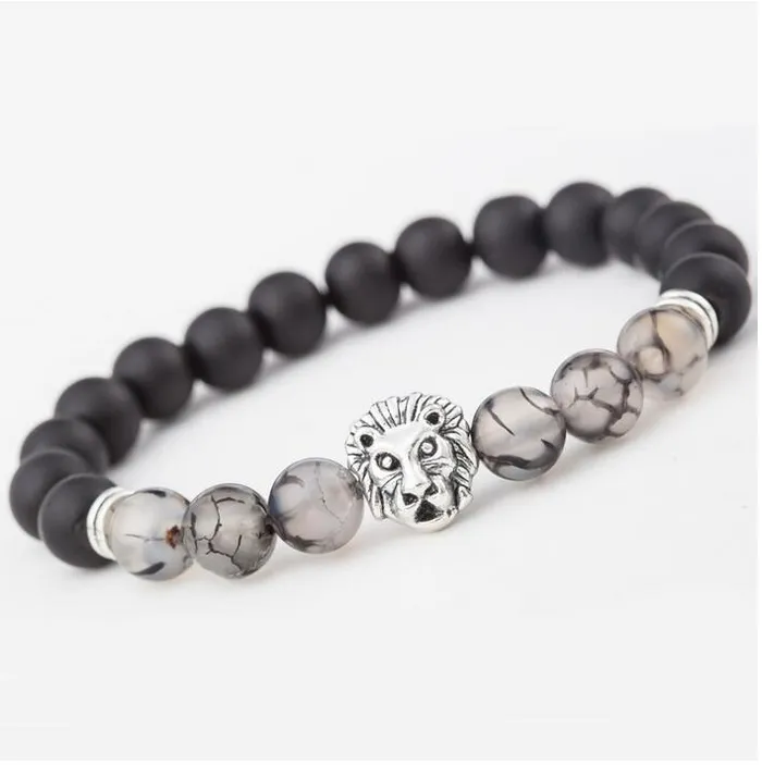 Bracelets Magic Crystals Black Onyx Stone Matte and Tourmalinated Quartz Gemstone Lion Bracelet