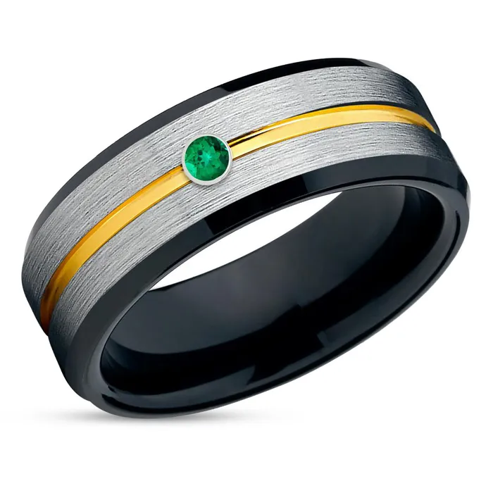 Clean Casting Jewelry Rings Black Tungsten Wedding Band Yellow Gold Tungsten Ring Emerald Wedding Ring Mans Ring