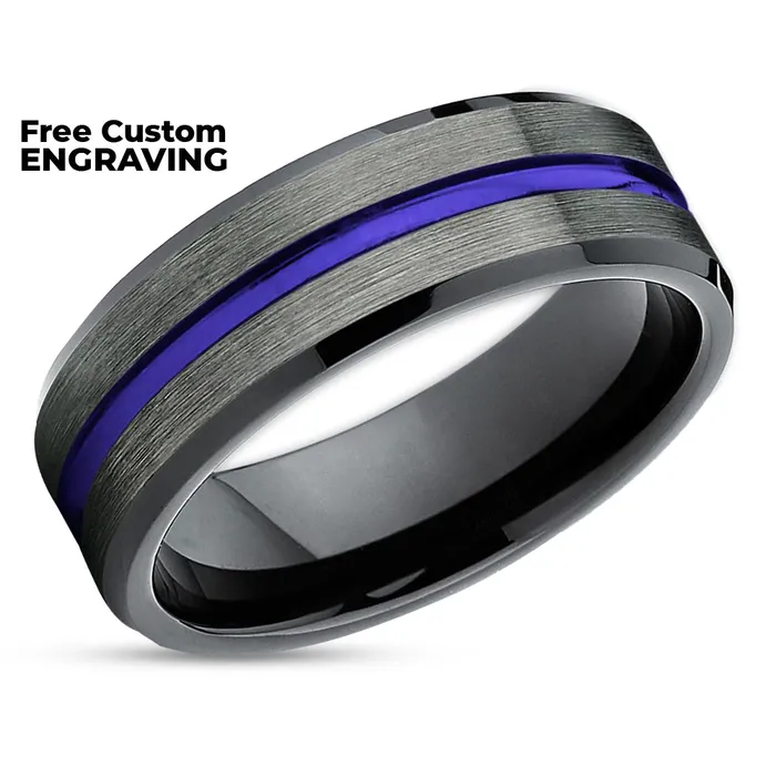 Clean Casting Jewelry Rings Gunmetal Wedding Ring Blue Wedding Band Tungsten Wedding Ring Black Ring