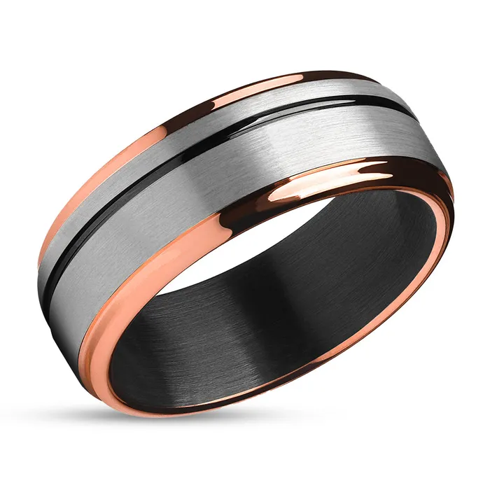 Clean Casting Jewelry Rings Rose Gold Tungsten Ring Black Tungsten Ring Rose Gold Wedding Ring Tungsten