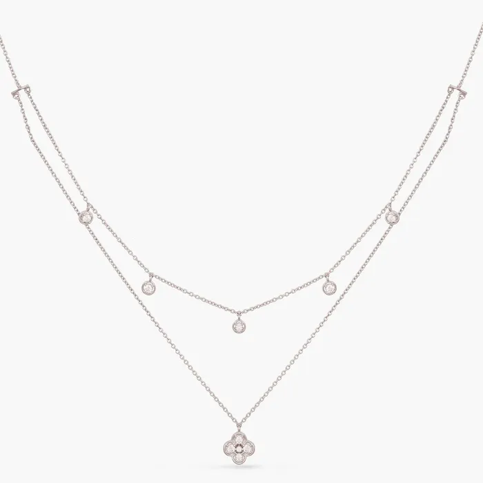 Double Layer CZ Charm Dainty Silver Necklace SILVER Necklaces