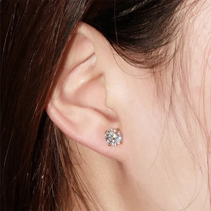Earrings 14k Yellow Gold Moissanite Stud Earrings 1ctw 24ctw Options Best Earrings Material for Sensitive Ears Luxus Moissanite Rings Jewelry