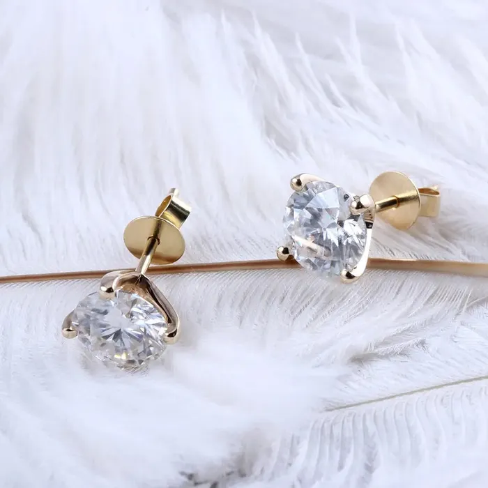 Earrings 14k Yellow Gold Moissanite Stud Earrings 1ctw 24ctw Options Best Earrings Material for Sensitive Ears Luxus Moissanite Rings Jewelry