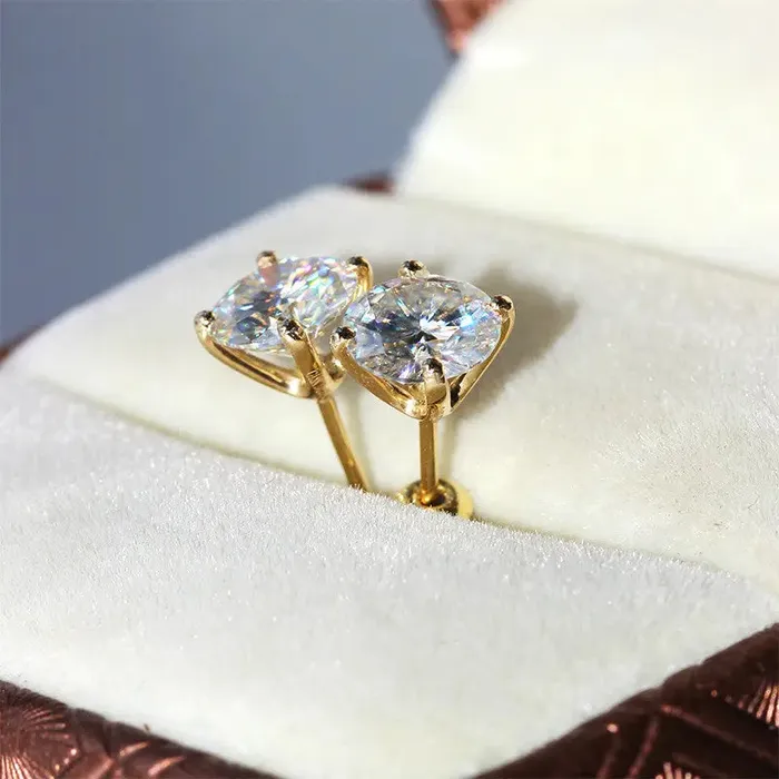 Earrings 14k Yellow Gold Moissanite Stud Earrings 1ctw 24ctw Options Best Earrings Material for Sensitive Ears Luxus Moissanite Rings Jewelry