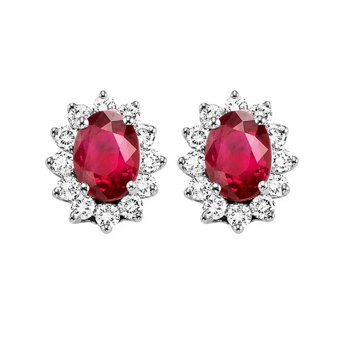 Earrings Gems One 14K White Gold Halo Ruby Earrings 38CT