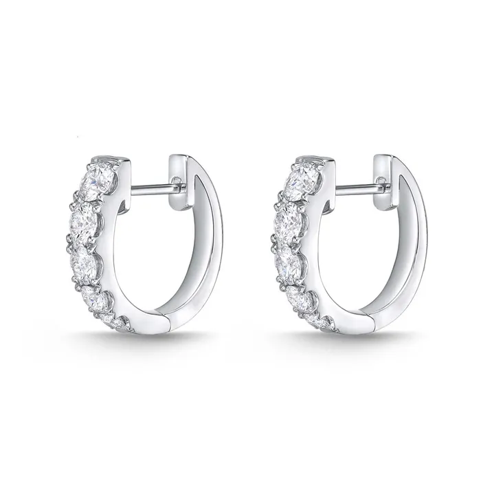 Earrings International Diamond Center IDC Signature Collection White Gold Diamond Hoop Huggie Earring 90ctw approx Earrings International Diamond Center IDC Signature Collection White Gold Diamond Hoop Huggie Earring 90ctw approx