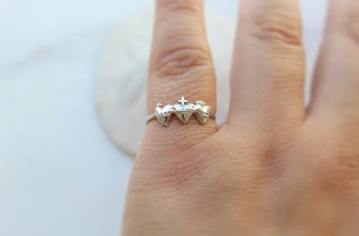 Holy Family Hearts Ring in 14k White Gold The Little Catholic Rings