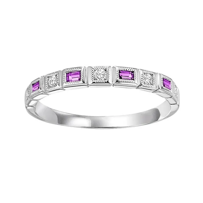 International Diamond Center 14K Gold Stackable Diamond Ruby Band Rings