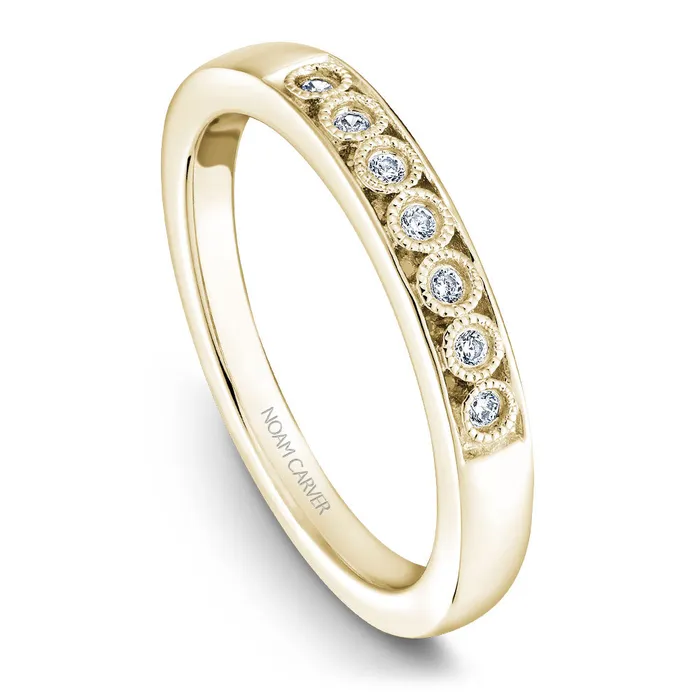 International Diamond Center Rings Noam Carver Yellow Gold Bezel Set Halo Engagement Ring Setting with Milgrain 027 CTW