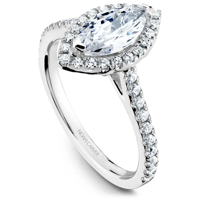 Noam Carver White Gold Marquise Diamond Engagement Ring Setting with Halo 041 CTW International Diamond Center Rings