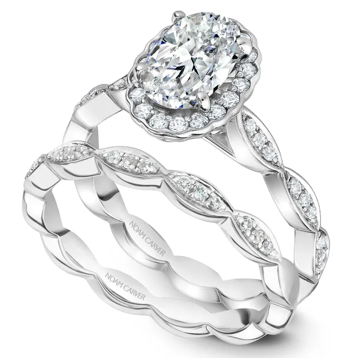 Noam Carver White Gold Oval Diamond Halo Engagement Ring Setting 029 CTW International Diamond Center Rings