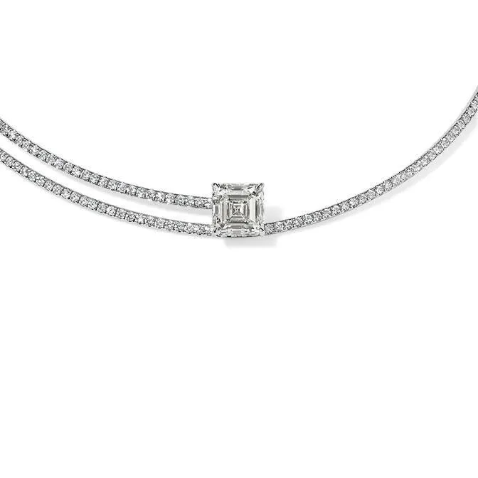 Pave Necklace and A Half with Asscher Center Stone SG Fine Necklaces