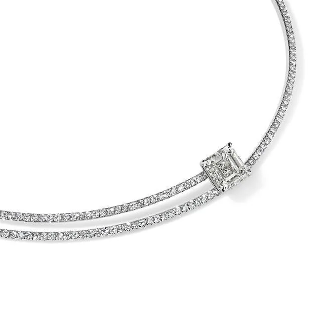 Pave Necklace and A Half with Asscher Center Stone SG Fine Necklaces