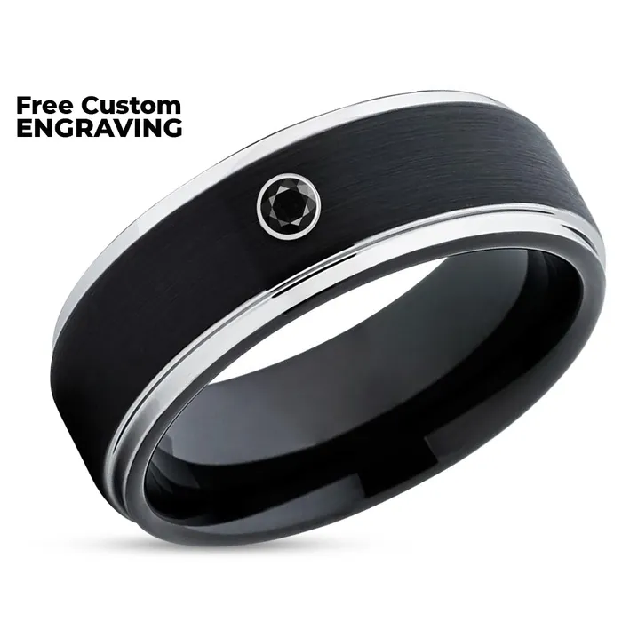 Rings Black Tungsten Ring Black Diamond Ring Diamond Wedding Band Tungsten Ring Clean Casting Jewelry