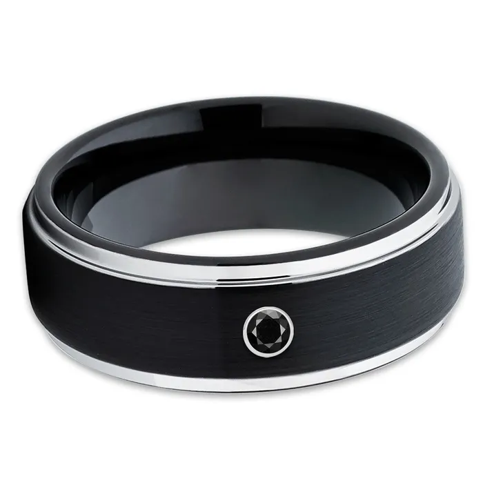 Rings Black Tungsten Ring Black Diamond Ring Diamond Wedding Band Tungsten Ring Clean Casting Jewelry
