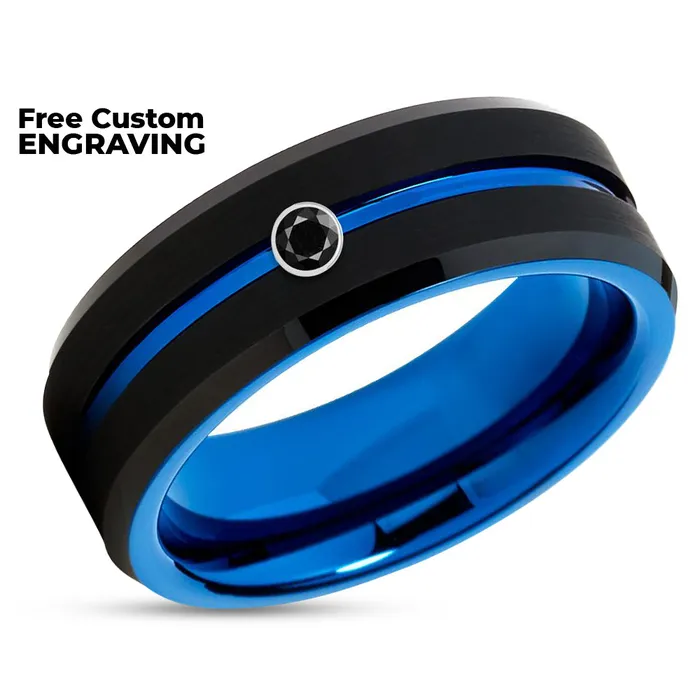 Rings Clean Casting Jewelry Black Diamond Wedding Ring Blue Tungsten Ring Mens Ring Womens Ring Wedding Band