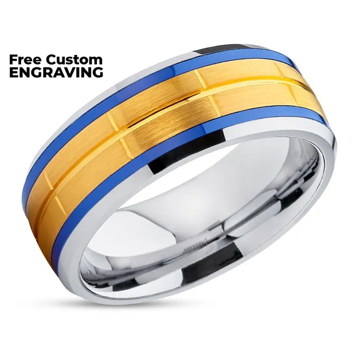 Rings Clean Casting Jewelry Yellow Gold Tungsten Band Blue Tungsten Tungsten Wedding Band Wedding Ring