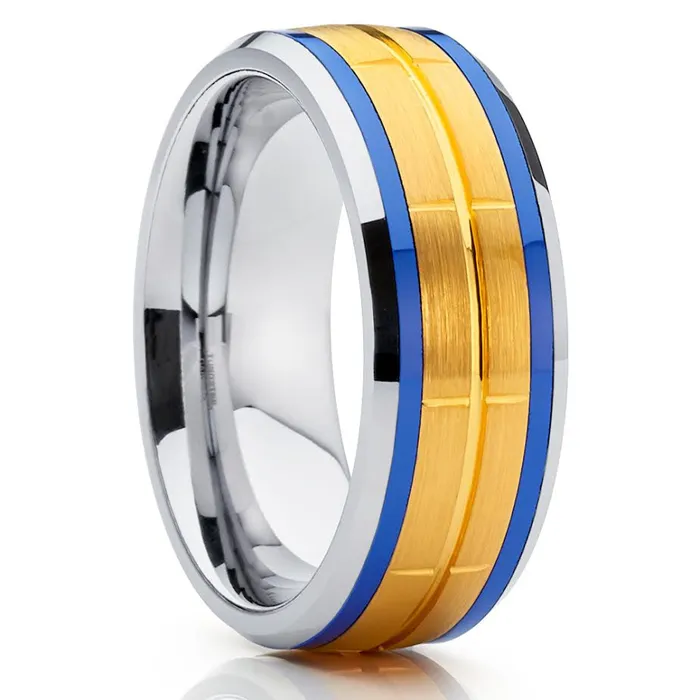 Rings Clean Casting Jewelry Yellow Gold Tungsten Band Blue Tungsten Tungsten Wedding Band Wedding Ring