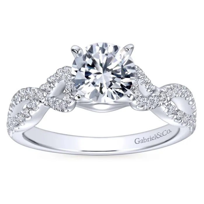 Rings International Diamond Center Gabriel Bridal Collection White Gold Diamond Diamond Accent Criss Cross Engagement Ring with Cathedral Setting 037 ctw Rings International Diamond Center Gabriel Bridal Collection White Gold Diamond Diamond Accent Criss Cross Engagement Ring with Cathedral Setting 037 ctw