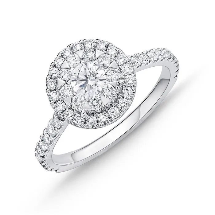 Rings International Diamond Center IDC Signature Collection White Gold Round Bouquet Halo Engagement Ring 094 ctw approx