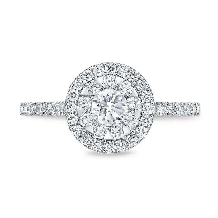 Rings International Diamond Center IDC Signature Collection White Gold Round Bouquet Halo Engagement Ring 094 ctw approx Rings International Diamond Center IDC Signature Collection White Gold Round Bouquet Halo Engagement Ring 094 ctw approx
