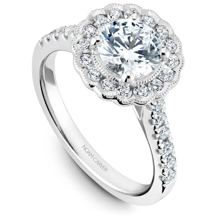 Rings International Diamond Center Noam Carver White Gold Floral Halo Engagement Ring Setting 059 CTW