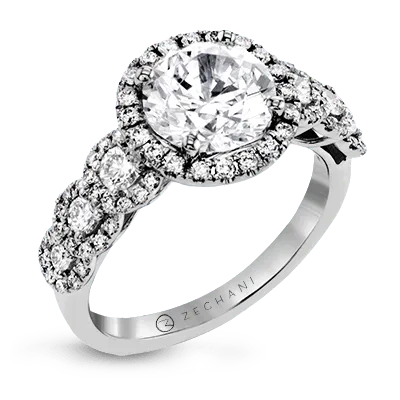 Rings International Diamond Center Zeghani Halo Crown Engagement Ring Setting and Wedding Band Set