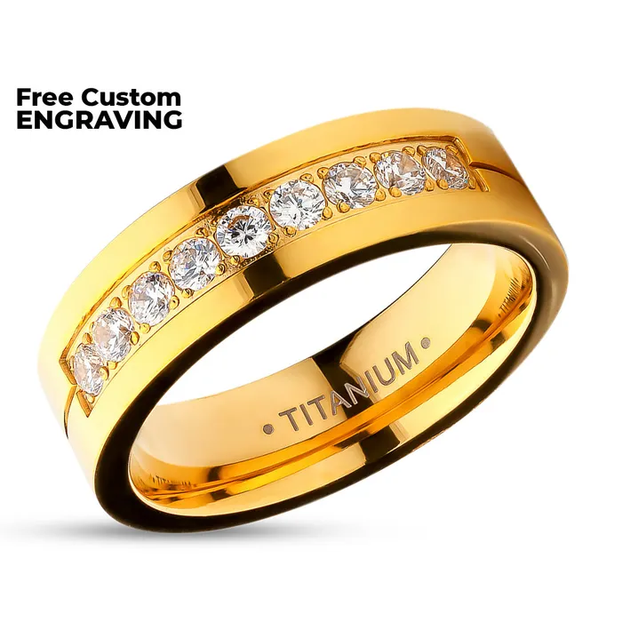 Rings Yellow Gold Titanium Wedding Ring CZ Wedding Ring Engagement Ring Yellow Gold Titanium Ring Engagement Clean Casting Jewelry