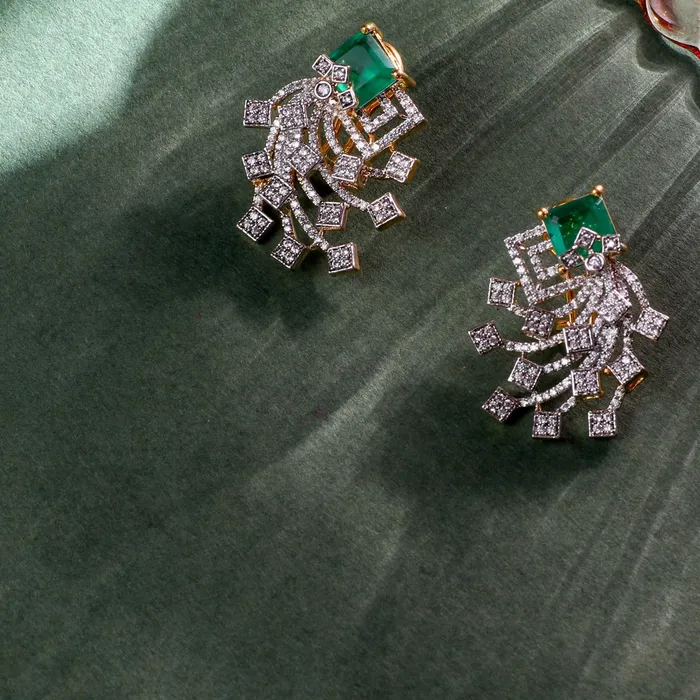 SILVER Earrings Emerald Majesty CZ Silver Earrings