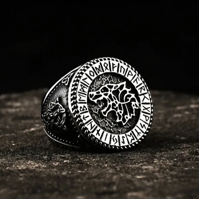 Valhalla Vikings Rings Viking Ring Fenrir in Runic Circle