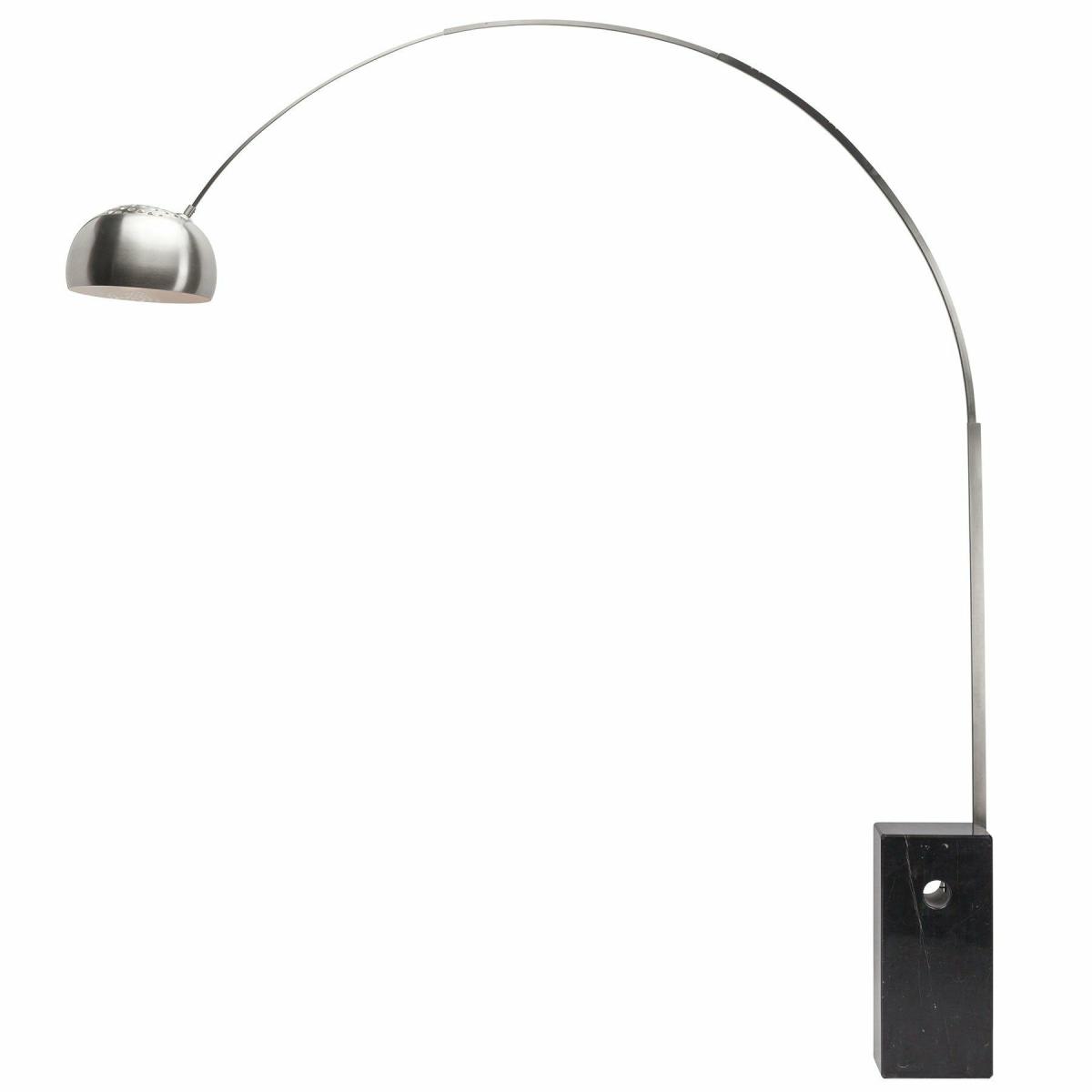 Office Lighting |  Curved Floor Lamp In Brushed Stainless Steel With Black Base Office Decor Office Lighting