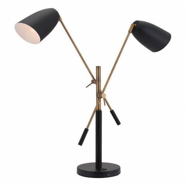 Office Lighting |  Versatile Two-Light Black & Brass Office Desk Lamp Office Decor Office Lighting